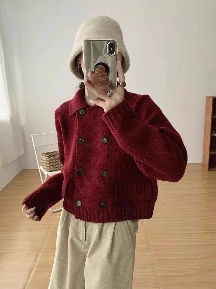 Dame Mode Stickad tröja med dubbel knappslå och rundhalsad Eva Jonsson-Eva Jonsson