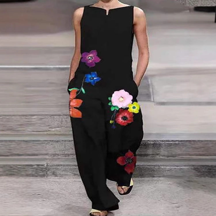 Dame Moderiktig Jumpsuit med blommönster och praktiska fickor Mirla-Eva Jonsson