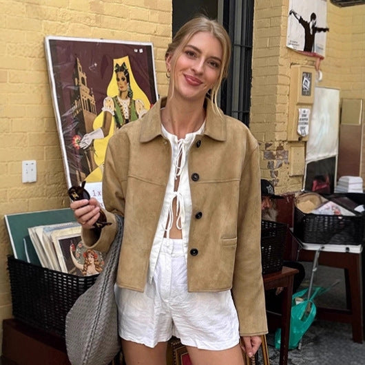 Dame Modisch Mockajacka i avslappnad skärning med knapppdetaljer Mirla-Eva Jonsson