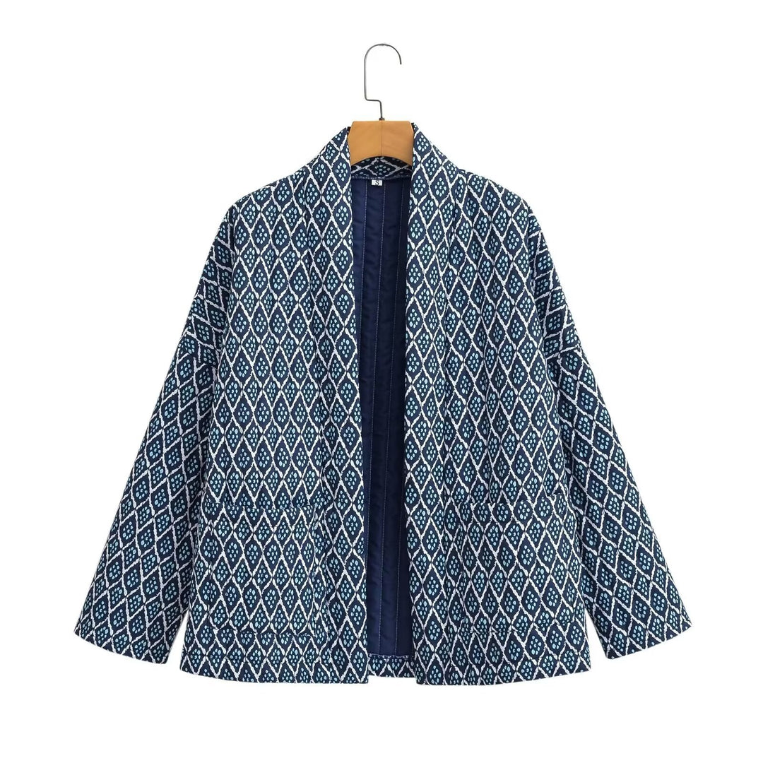 Dame Modische Kimono-Jacke mit einzigartigem geometrischem Druck Mirla-Eva Jonsson