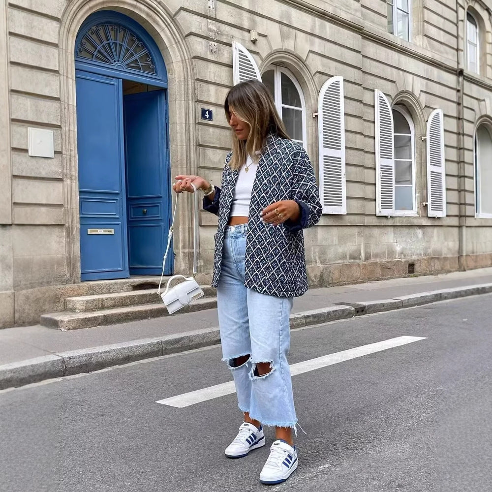 Dame Modische Kimono-Jacke mit einzigartigem geometrischem Druck Mirla-Eva Jonsson