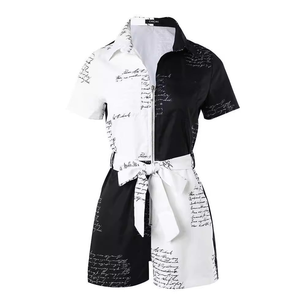 Dame Modish Jumpsuit med textdesign och figursydd passform Mirla-Eva Jonsson