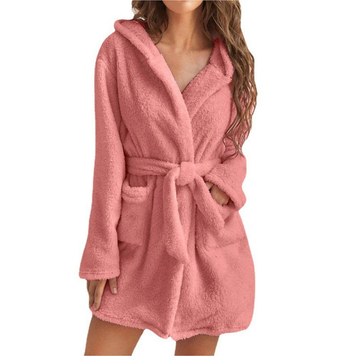 Dame Mysig Fleece-badrobe med huva och midjeskärp Mirla-Eva Jonsson