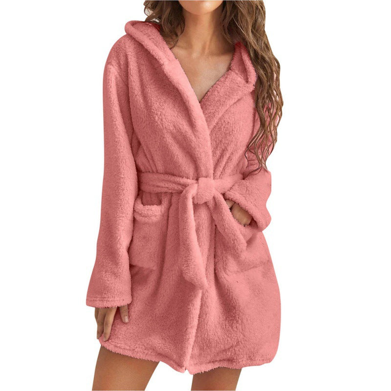Dame Mysig Fleece-badrobe med huva och midjeskärp Mirla-Eva Jonsson