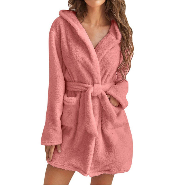 Dame Mysig Fleece-badrobe med huva och midjeskärp Mirla-Eva Jonsson