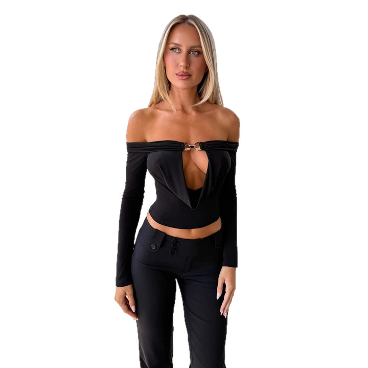 Dame Off-Shoulder Blus med dekorativt urtag och långa ärmar Mirla-Eva Jonsson