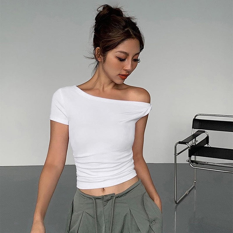 Dame Off-Shoulder Crop-Top med sidoknut Mirla-Eva Jonsson