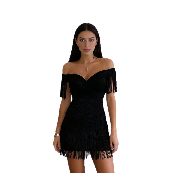 Dame Off-Shoulder Klänning med Fransar Mirla-Eva Jonsson