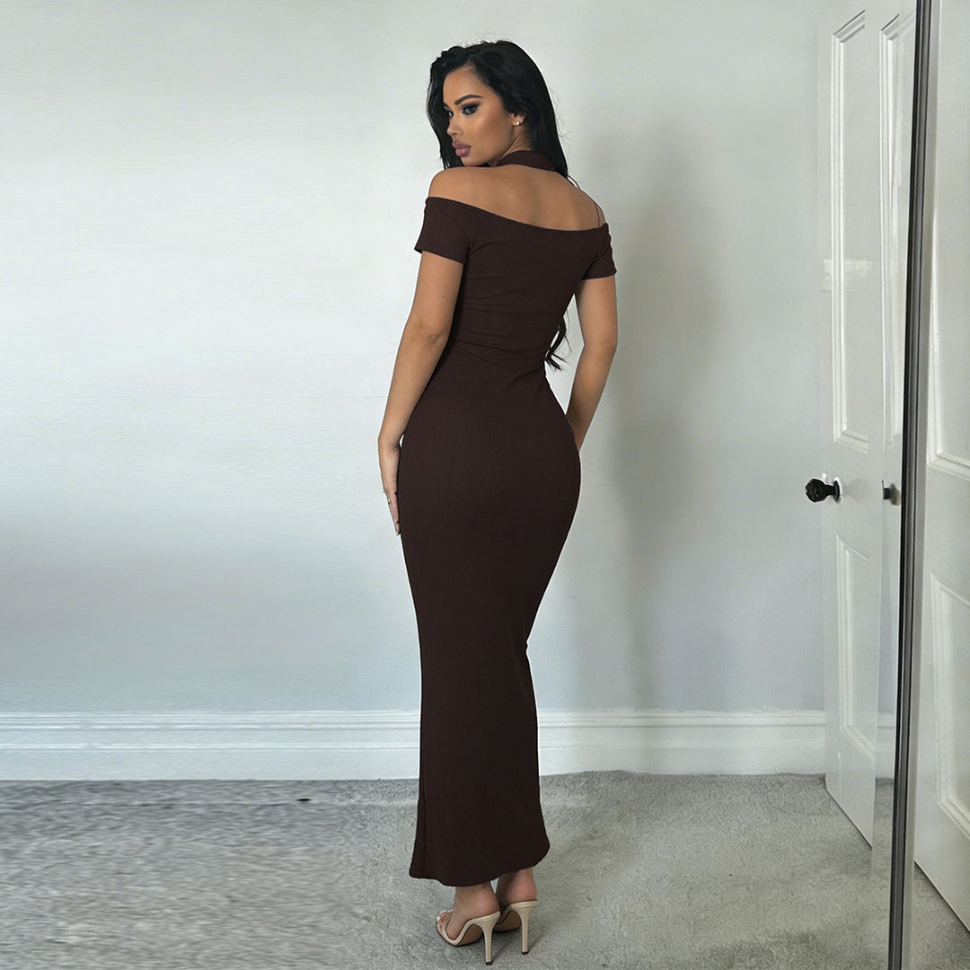 Dame Off-Shoulder Maxiklänning med elegant Choker Mirla-Eva Jonsson