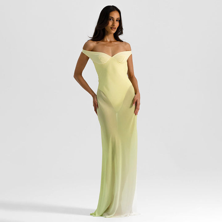 Dame Off-Shoulder Maxiklänning med figurnära passform och högkvalitativt tyg Mirla-Eva Jonsson