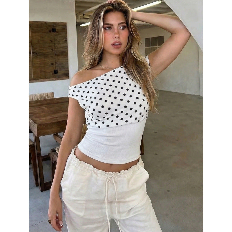 Dame Off-Shoulder Polka-Dots Topp med elastisk midja Mirla-Eva Jonsson
