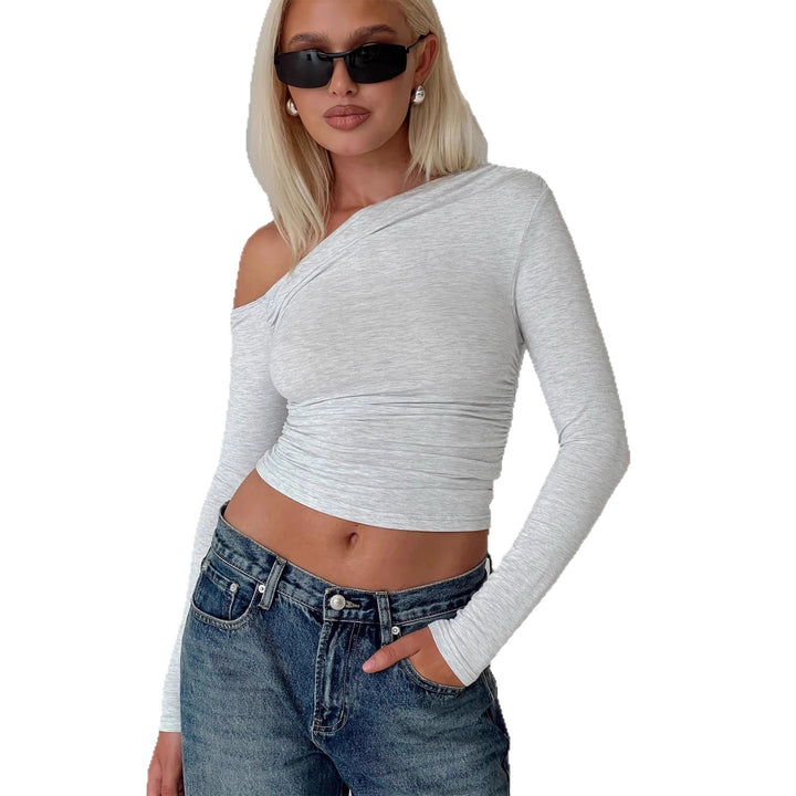 Dame Off-Shoulder Rynkatshirt med långa ärmar och elegant design Mirla-Eva Jonsson