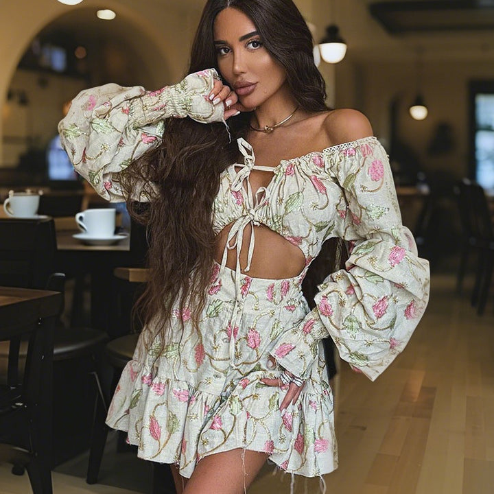 Dame Off-Shoulder Set med volangdetaljer och ballongsärmar Mirla-Eva Jonsson