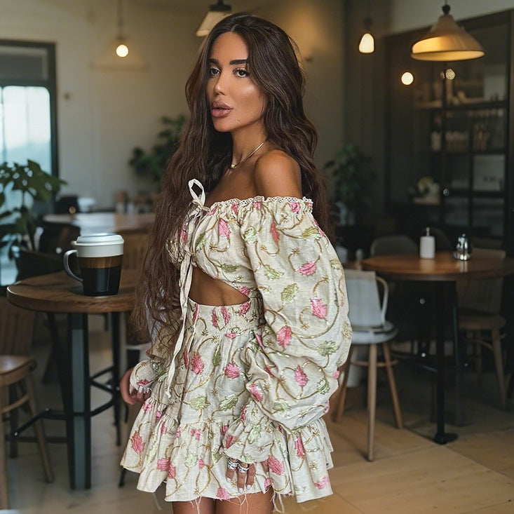 Dame Off-Shoulder Set med volangdetaljer och ballongsärmar Mirla-Eva Jonsson