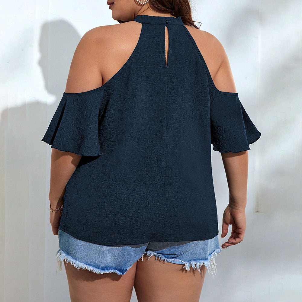 Dame Off-Shoulder Topp med Ståkrage och lekfulla Volangdetaljer Mirla-Eva Jonsson