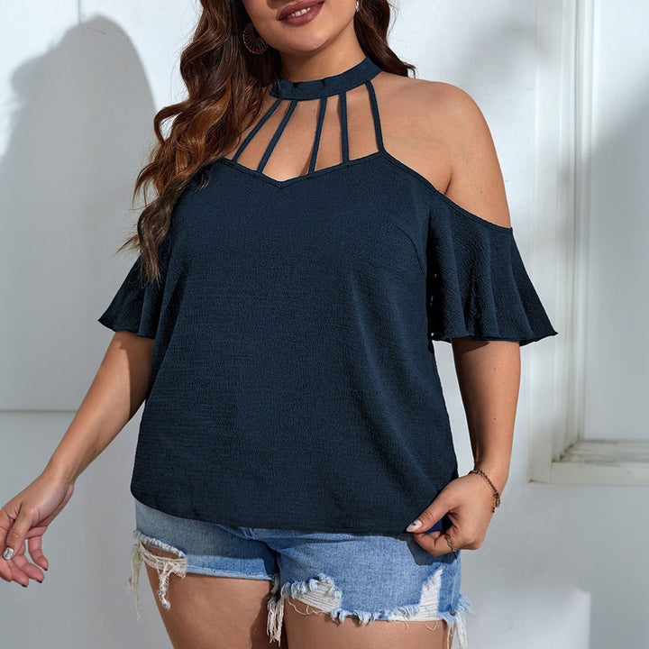 Dame Off-Shoulder Topp med Ståkrage och lekfulla Volangdetaljer Mirla-Eva Jonsson