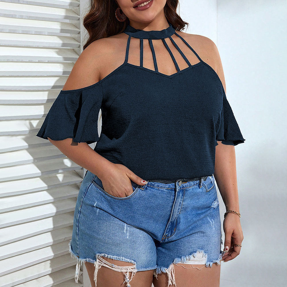 Dame Off-Shoulder Topp med Ståkrage och lekfulla Volangdetaljer Mirla-Eva Jonsson