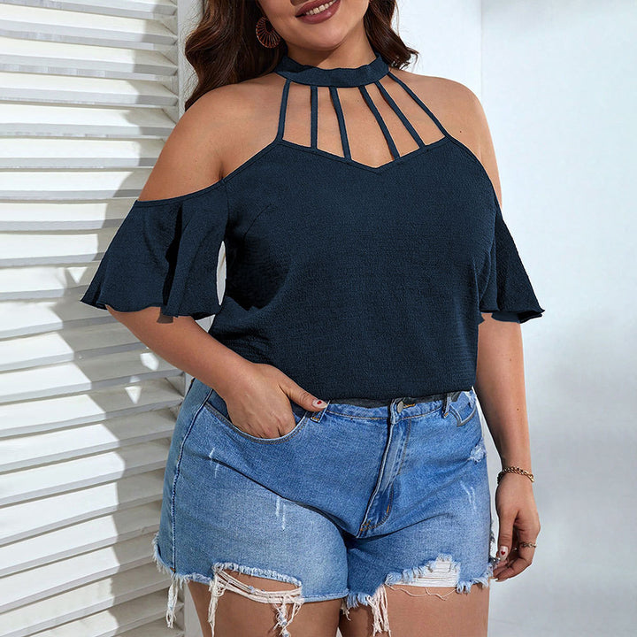 Dame Off-Shoulder Topp med Ståkrage och lekfulla Volangdetaljer Mirla-Eva Jonsson