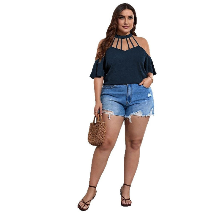 Dame Off-Shoulder Topp med Ståkrage och lekfulla Volangdetaljer Mirla-Eva Jonsson