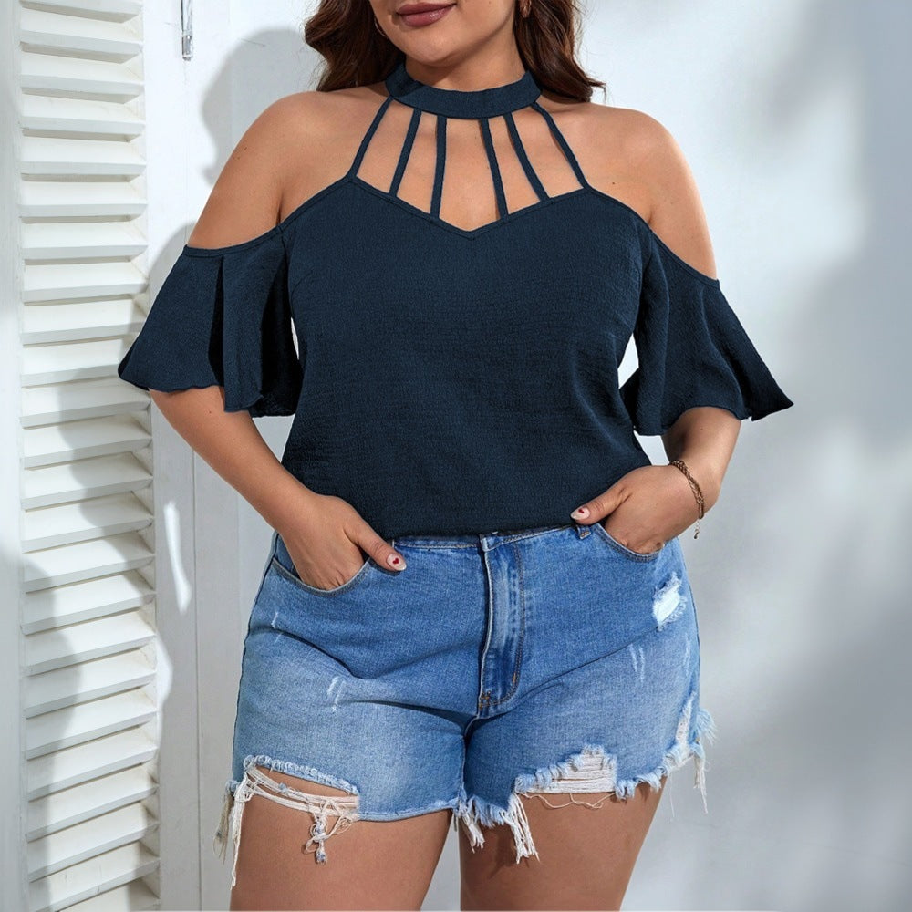 Dame Off-Shoulder Topp med Ståkrage och lekfulla Volangdetaljer Mirla-Eva Jonsson