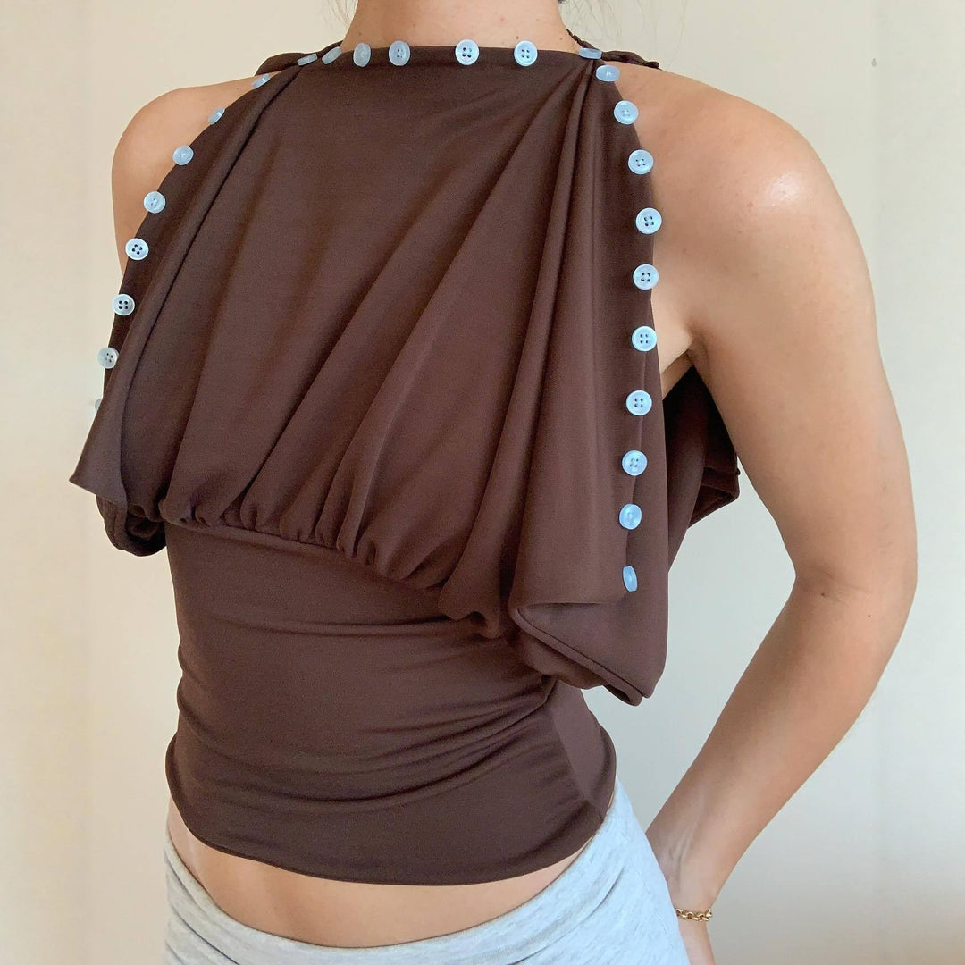 Dame Off-Shoulder Topp med elegant knappr decoration Mirla-Eva Jonsson