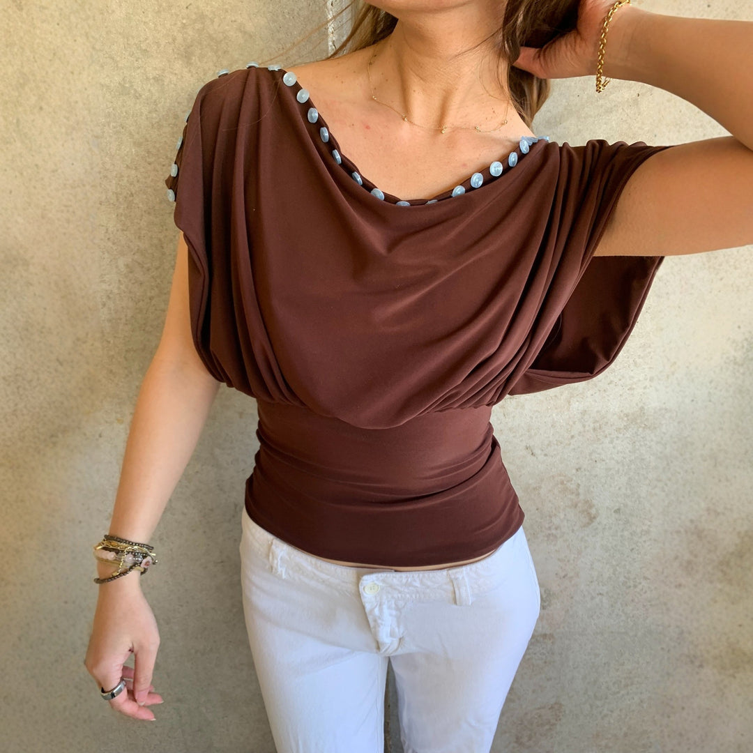 Dame Off-Shoulder Topp med elegant knappr decoration Mirla-Eva Jonsson