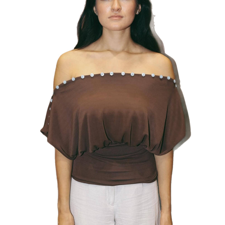 Dame Off-Shoulder Topp med elegant knappr decoration Mirla-Eva Jonsson