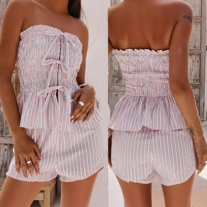 Dame Off-Shoulder Topp med volanger och randig design Mirla-Eva Jonsson