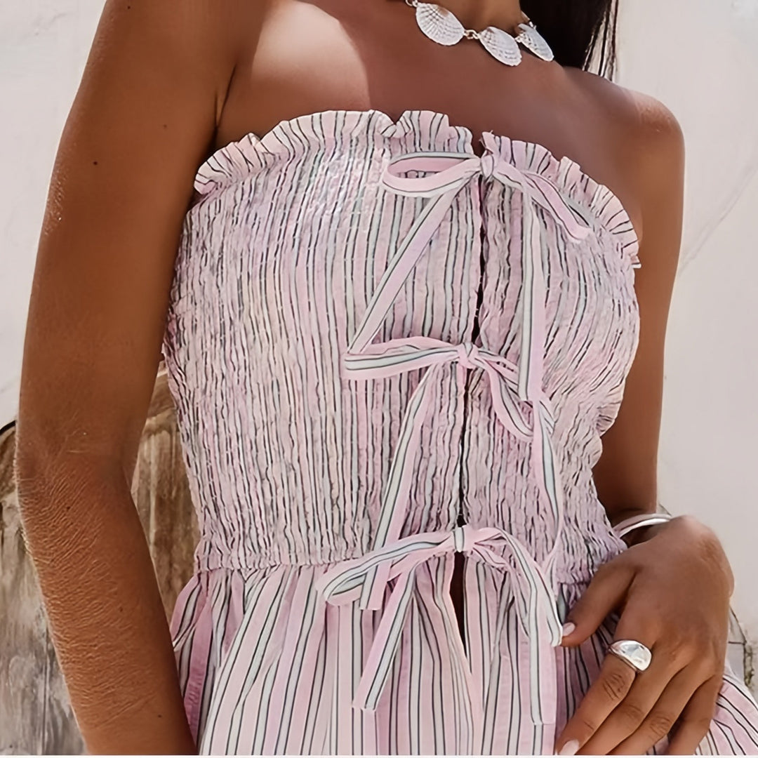 Dame Off-Shoulder Topp med volanger och randig design Mirla-Eva Jonsson