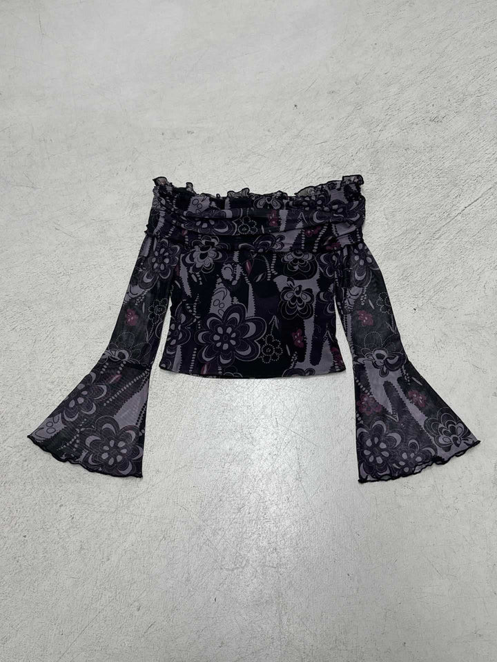 Dame Off-Shoulder topp med voluminösa ärmar och blommönster Mirla-Eva Jonsson
