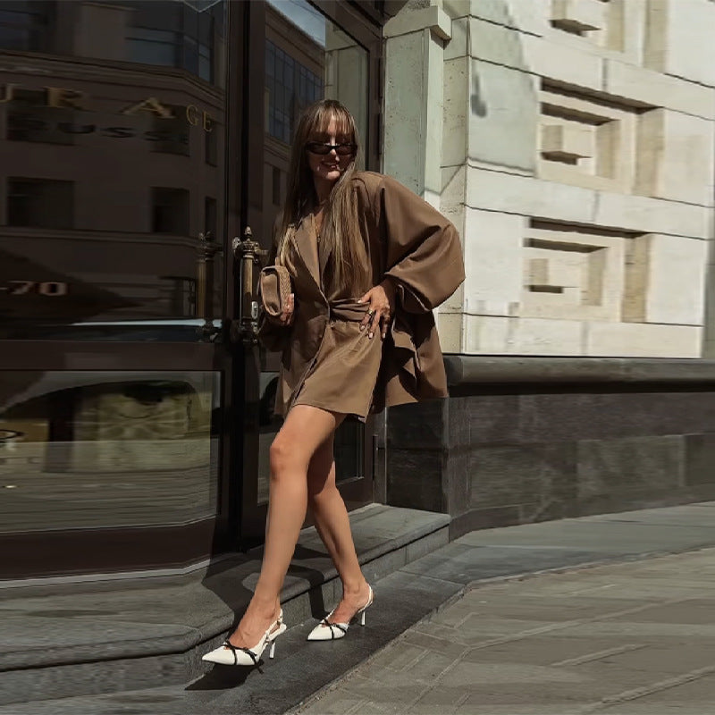 Dame Oversized Blazer-klänning med sidofickor och bälte Mirla-Eva Jonsson