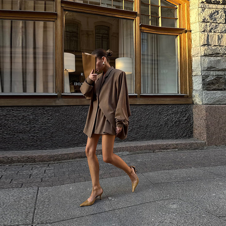 Dame Oversized Blazer-klänning med sidofickor och bälte Mirla-Eva Jonsson