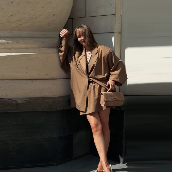 Dame Oversized Blazer-klänning med sidofickor och bälte Mirla-Eva Jonsson