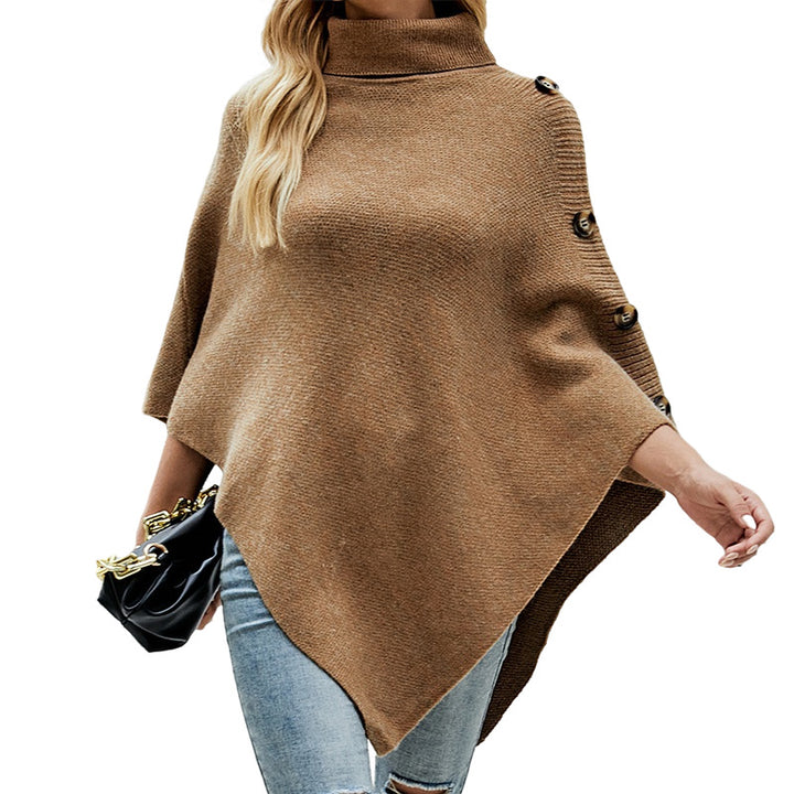 Dame Oversized-Poncho med hög krage och dekorativa knappr detaljer Mirla-Eva Jonsson