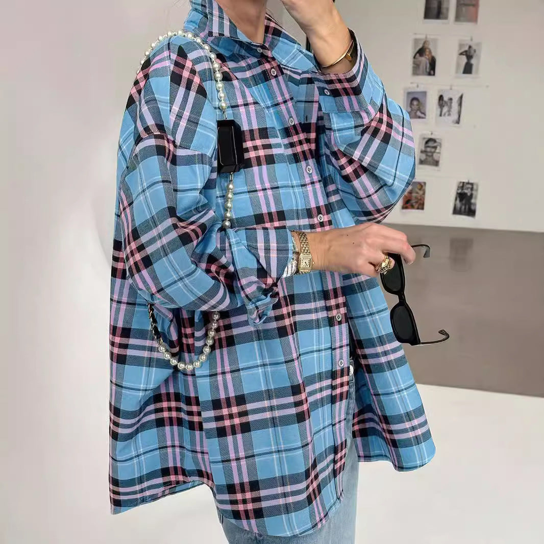 Dame Oversized Rutig Skjortblus Mirla-Eva Jonsson