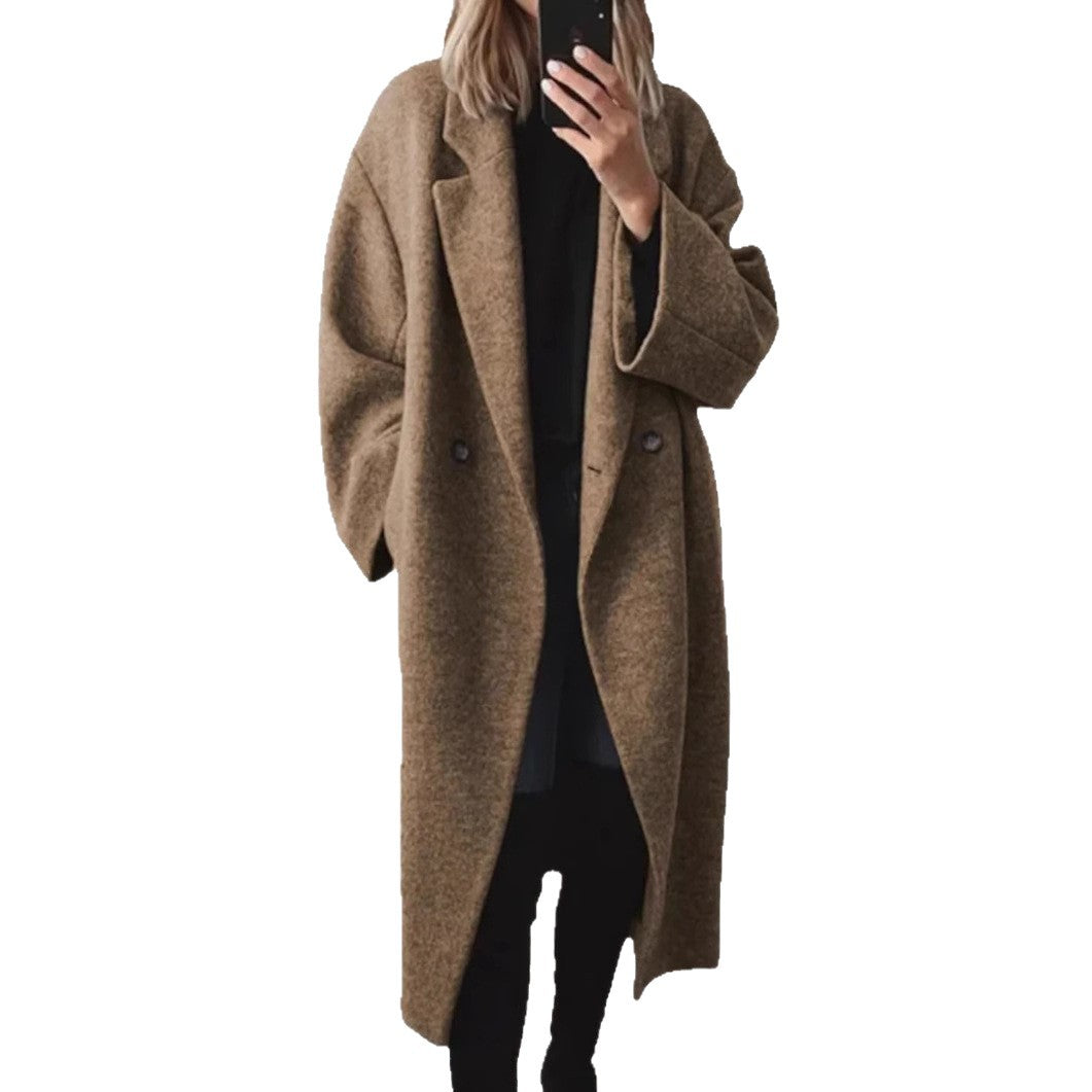 Dame Oversized Ullkappa med strukturerad krage och trendiga knapppdetaljer Eva Jonsson-Eva Jonsson