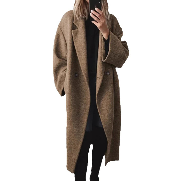 Dame Oversized Ullkappa med strukturerad krage och trendiga knapppdetaljer Eva Jonsson-Eva Jonsson