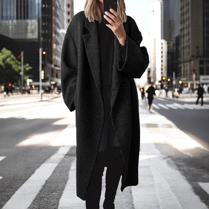 Dame Oversized Ullkappa med strukturerad krage och trendiga knapppdetaljer Eva Jonsson-Eva Jonsson