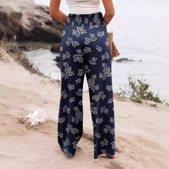 Dame Palazzo-byxor med elastisk midja och blommönster Mirla-Eva Jonsson