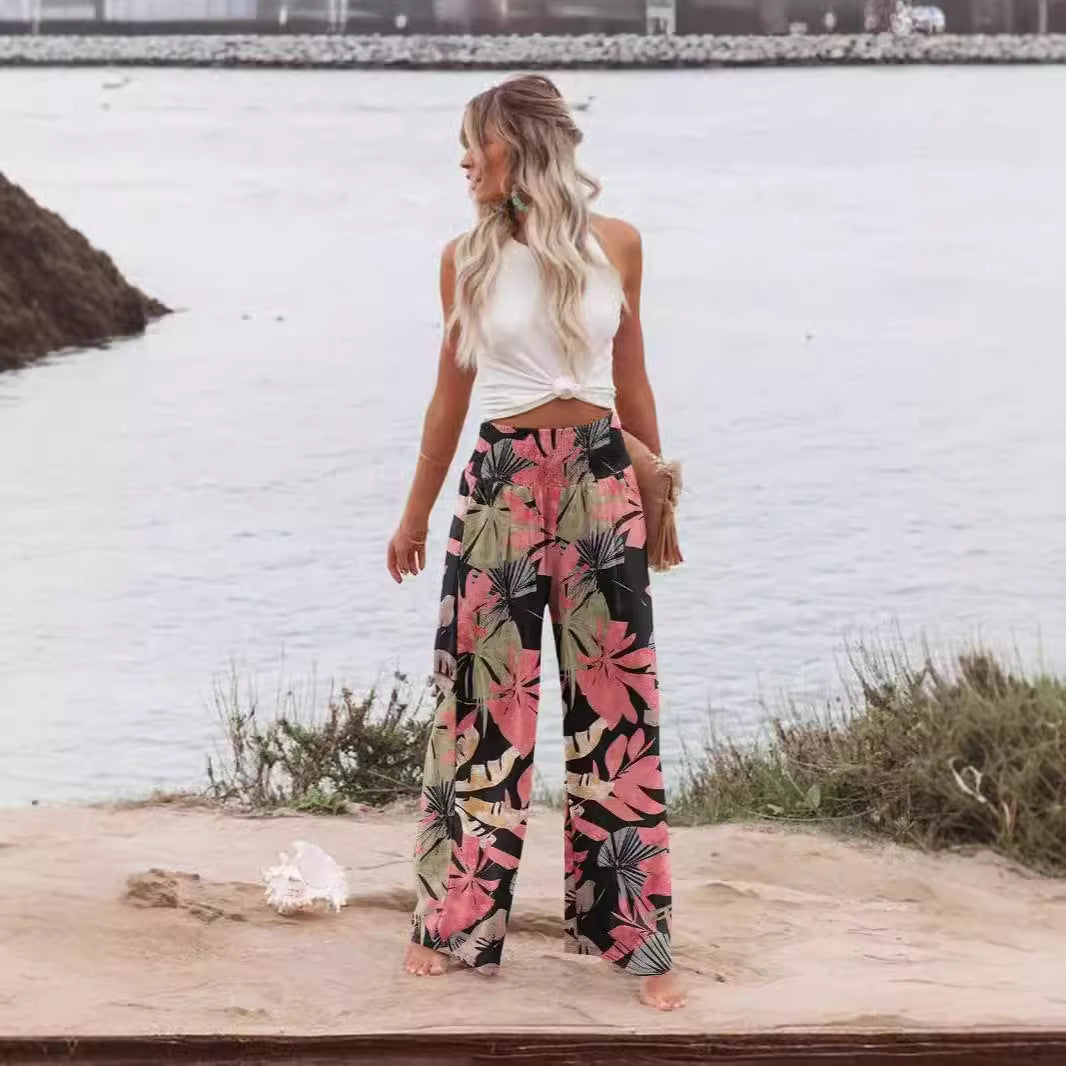 Dame Palazzo-byxor med elastisk midja och blommönster Mirla-Eva Jonsson