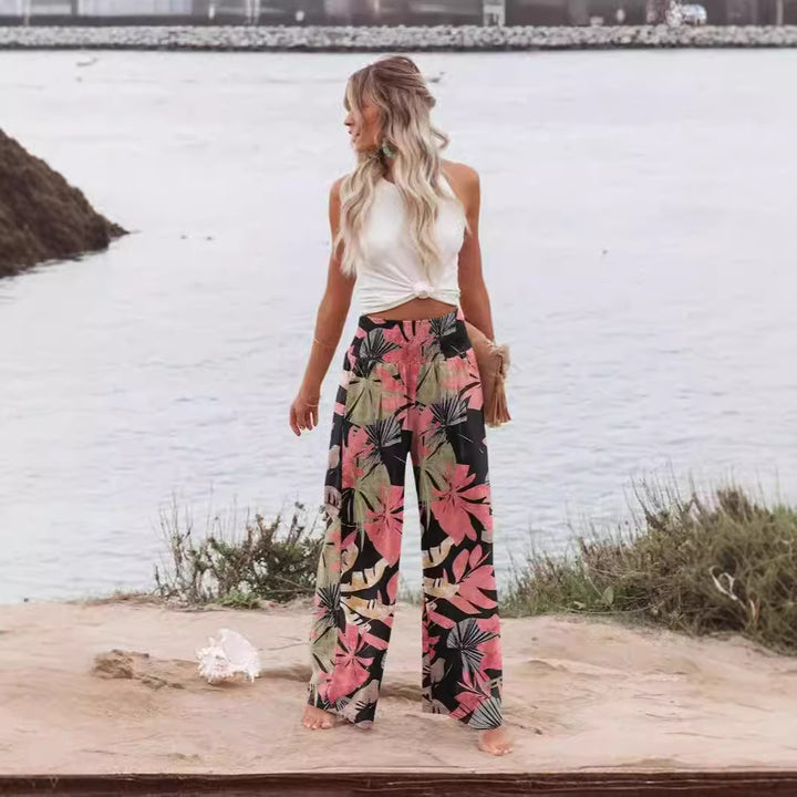 Dame Palazzo-byxor med elastisk midja och blommönster Mirla-Eva Jonsson