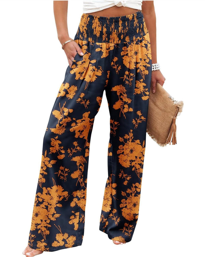 Dame Palazzo-byxor med elastisk midja och blommönster Mirla-Eva Jonsson