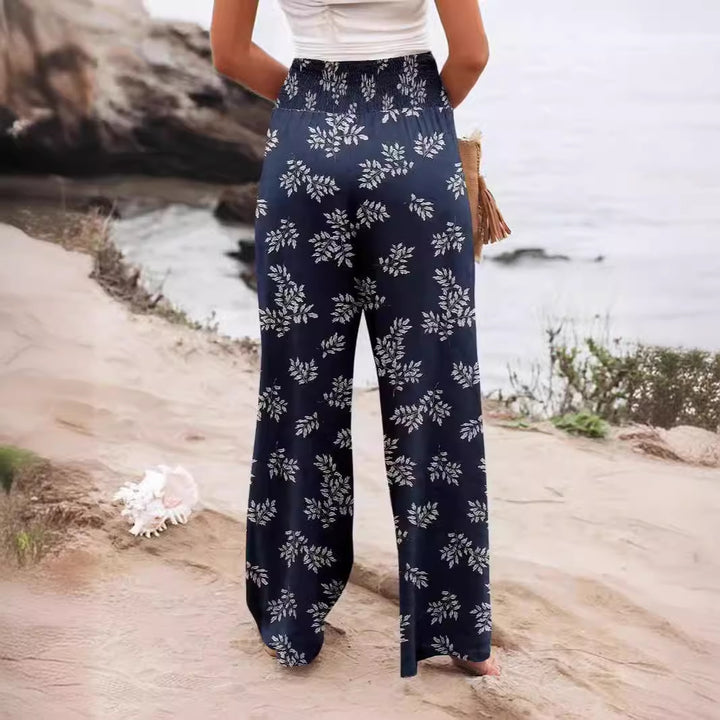 Dame Palazzo-byxor med elastisk midja och blommönster Mirla-Eva Jonsson