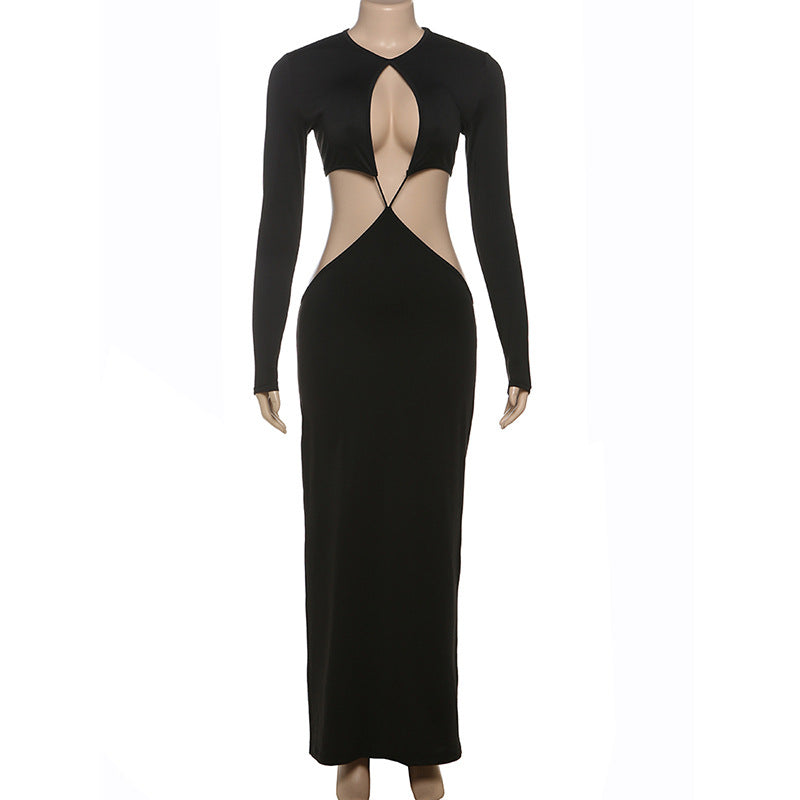 Dame Peek-A-Boo Cut-Out Maxiklänning med lång ärm och figursydd design Mirla-Eva Jonsson
