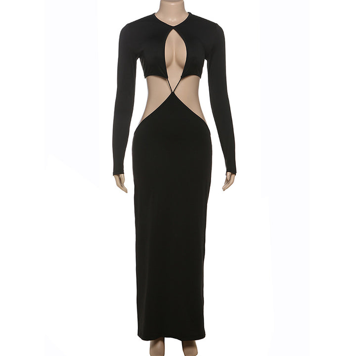 Dame Peek-A-Boo Cut-Out Maxiklänning med lång ärm och figursydd design Mirla-Eva Jonsson