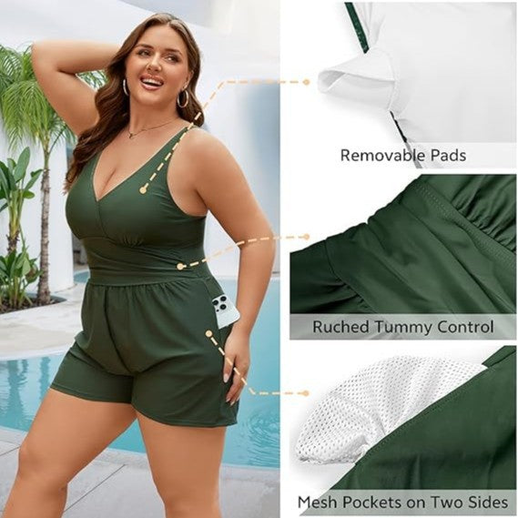 Dame Playsuit med djup V-ringning och sidofickor Mirla-Eva Jonsson