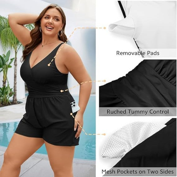Dame Playsuit med djup V-ringning och sidofickor Mirla-Eva Jonsson