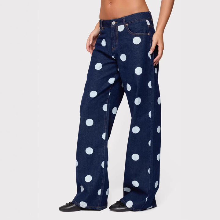 Dame Polka-Dot Denim-Set med avslappnad skärning och trendiga detaljer Mirla-Eva Jonsson