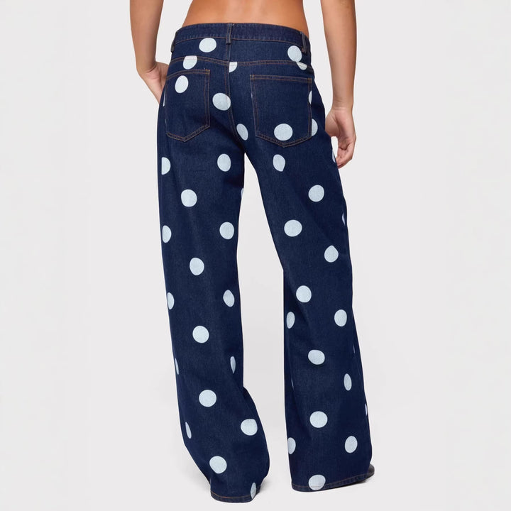 Dame Polka-Dot Denim-Set med avslappnad skärning och trendiga detaljer Mirla-Eva Jonsson