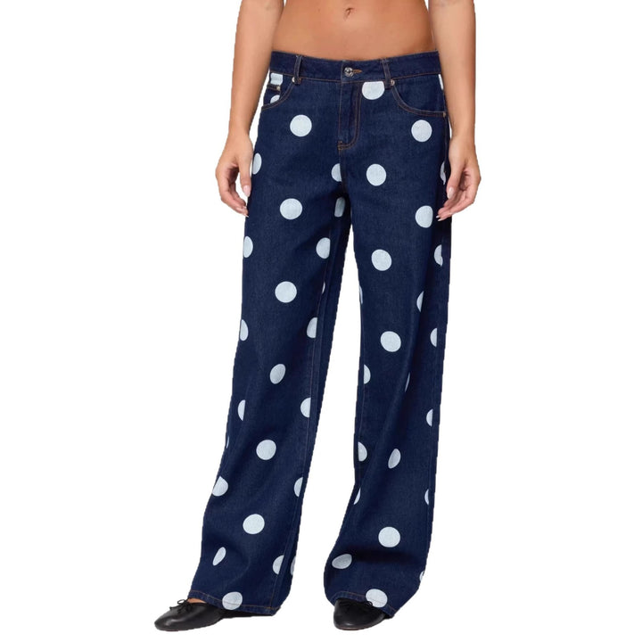 Dame Polka-Dot Denim-Set med avslappnad skärning och trendiga detaljer Mirla-Eva Jonsson